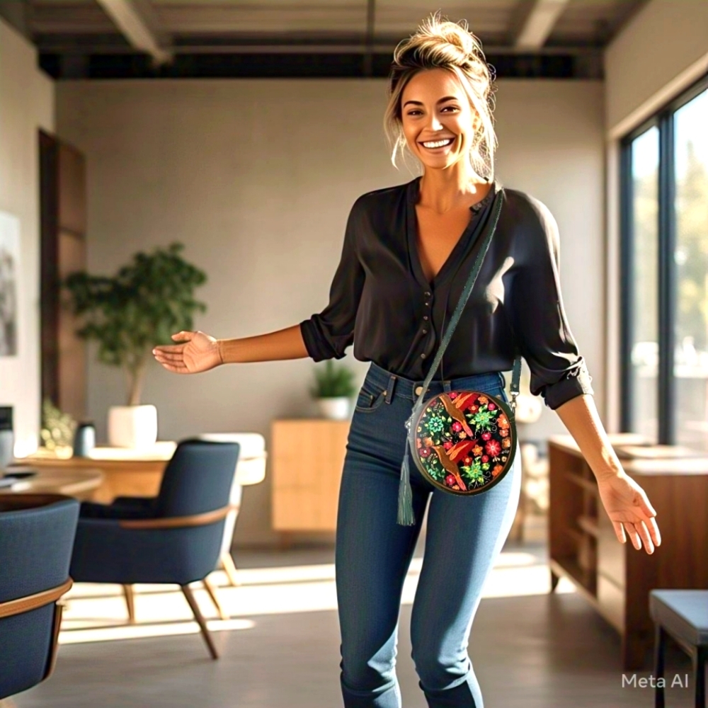 Embroidered leather cross bag
